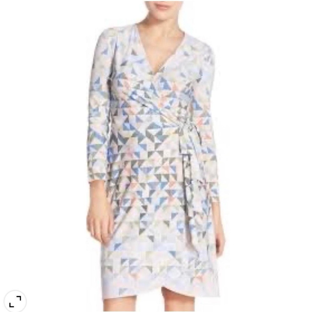 BCBGMaxAzria Pastel Geometric Long Sleeve Wrap Dress